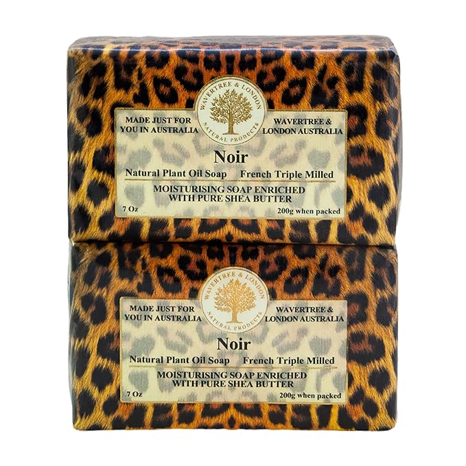 Wavertree & London Noir Scented Natural Soap (2 Bars), 7oz Moisturizing French Triple Milled Soap Bars enriched with shea butter - Pure Plant Oil Bath & Body Bars for All Skin Types