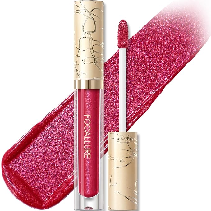 FOCALLURE Metallic Liquid Lipstick,Non Stick Cup Lip Gloss,High Impact Lip Color with Transfer-proof Wear,Long Lasting & Waterproof Lipstick Makeup for Women,RD05 CHERRY BERRY