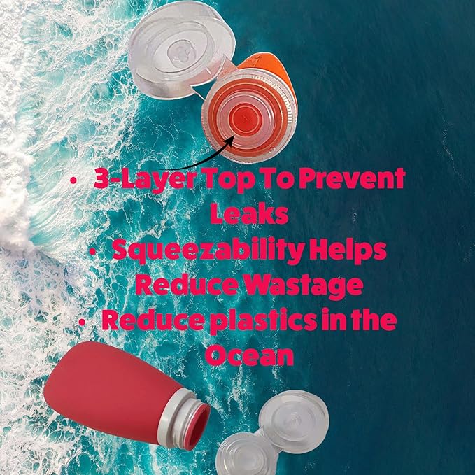 Travel Bottles for Toiletries, TSA Approved 3oz Leak Proof Silicone Refillable Squeeze Travel Size Containers BPA Free for Cleansers, Lotions, Shampoo 4pk color (P,G,Blk,Blue)