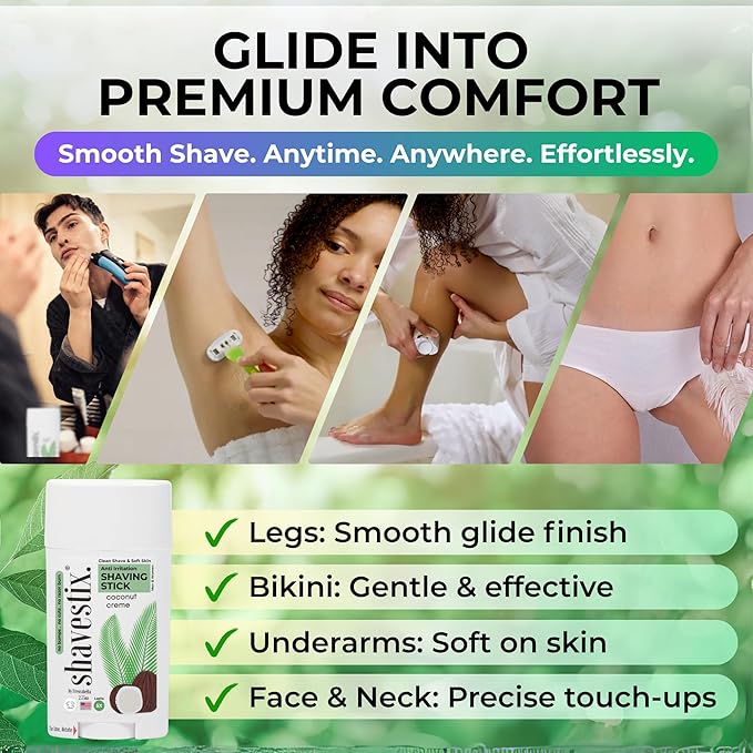 Shavestix Shaving Cream Stick 2.75 Oz - Travel Size Toiletries for Women | Coconut Milk Based Razors, Shavers Friendly Hair Removal Cream Shave Bar | Sub Shaving Gel, Soap, Foam