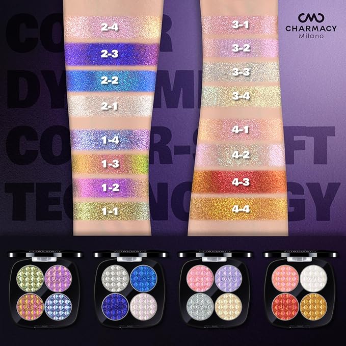 CHARMACY 4 Colors Chameleon Eyeshadow & Highlighter Palette - Shift-Infused Multichrome Pressed Pigments, Long-Lasting Velvet Finish, Vegan & Cruelty-Free Makeup Kit #02