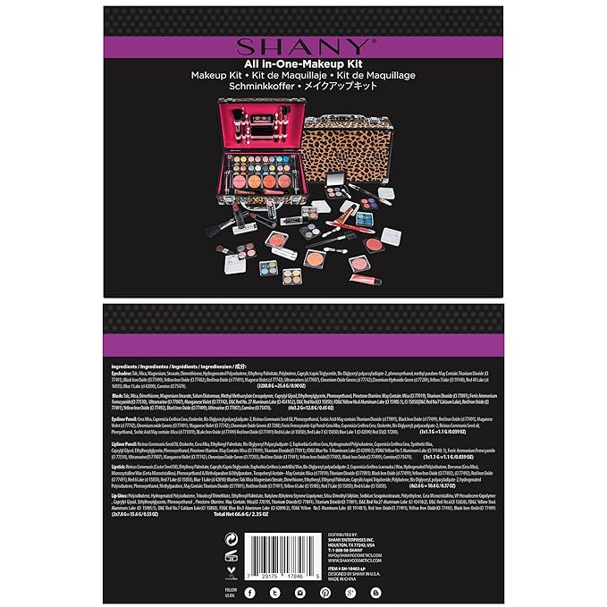 SHANY Carry All Make up Train Case with Pro Makeup Set, Beauty Brushes, Lipsticks, Eye Shadows, Blushes, Powders, and more - Reusable Cosmetics Storage Organizer - Premium Gift Packaging - Leopard