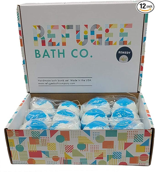 Variety Pack Bath Bombs Tea Tree and Eucalyptus Essential Oils Cocoa Butter Support Refugee Employment in USA (12 Pack)
