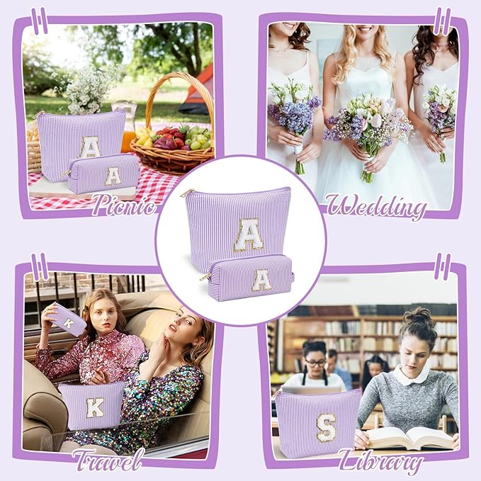 YOOLIFE Purple Makeup Bag for Girls- Personalized Cute Makeup Pouch for Girlfriend Bridesmaid Wife | Cosmetic Travel Toiletry Bag for Friend | Birthday Gift Idea for Her Mom Preppy Makeup Bag Gift K