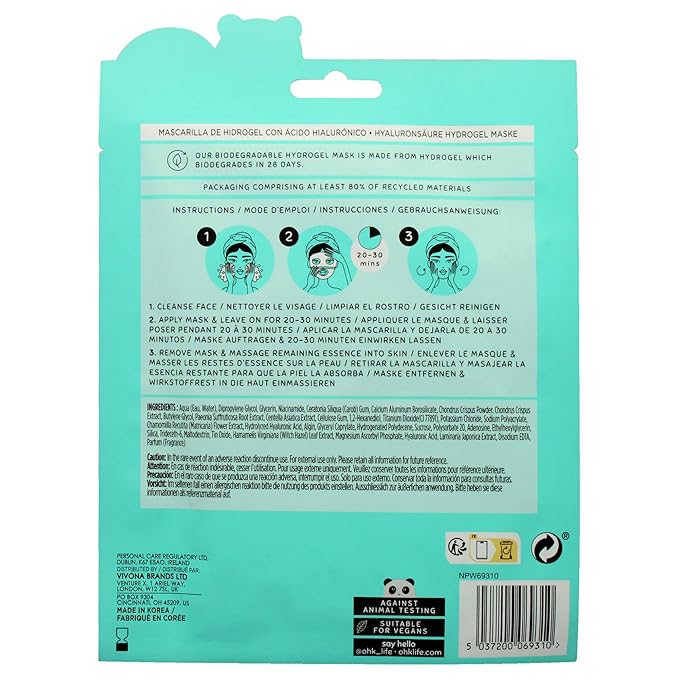 Oh K! Hydrogel Mask - Moisturizing Face Mask Sheet - Hydrating Face Sheets - Rich in Hyaluronic Acid, Niacinamide - Korean Skincare - 1 Pc