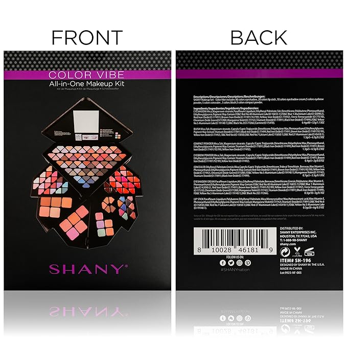 SHANY All in One Color Vibe Makeup Set - 80 Eyeshadows, 20 Lip Colors, 10 Eye Creams, 5 Eye brow makeup, 5 Concealers color corrector, 5 Blushes, 5 face powders and Makeup Mirror.