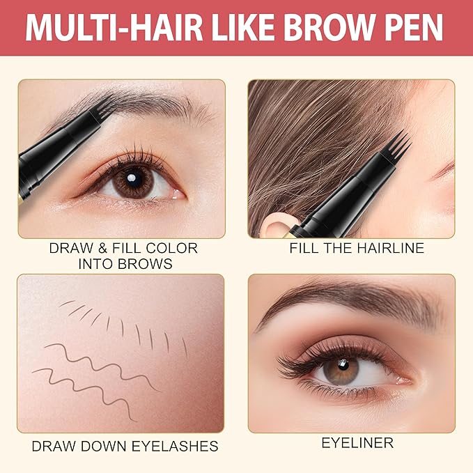 LAVONE Eyebrow Pen, 2-in-1 Eyebrow Pencils for Women with 4 Tip Microblading Eyebrow Pencil and Curved Precise Brow Pencil, Waterproof Eyebrow Pencil Create Full, Natural Hair-Like Brows, Grey