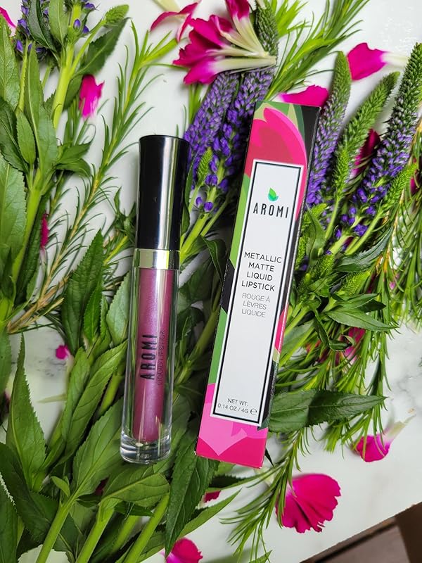 Aromi Plum Mauve Metallic Liquid Lipstick | Long-lasting, Purple Lip Color with Shimmery Finish, Waterproof, Vegan, Cruelty-free, Gluten and Paraben Free (Vulgar Violet)