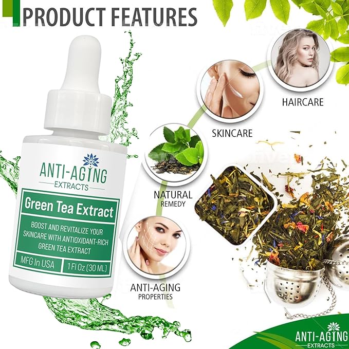 Green Tea Extract for Skin – Alcohol-Free, Cold-Processed Antioxidant Serum with USDA Organic Leaves – Cosmetic Grade for Face and DIY Skincare Formulations - 1 fl oz