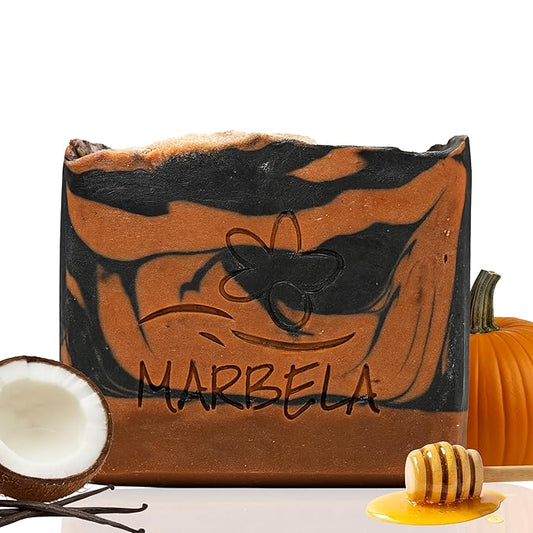 Marbela Cosmetics Pumpkin Spice Handmade Soap Bar - Made in USA, Vegan Friendly, Palm Oil Free, Natural Bar Soap - Gentle Face & Body Soap for Daily Skin Care, Moisturizing & Nourishing - 3.5 oz
