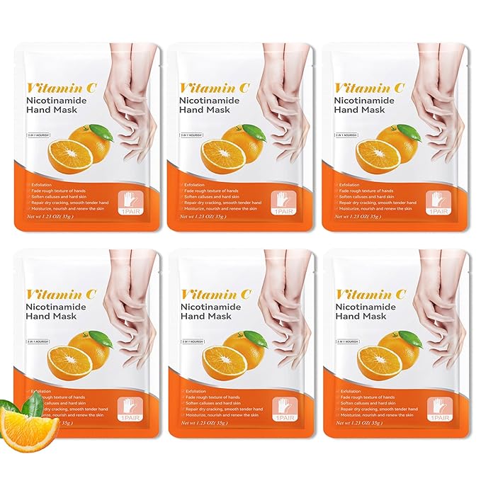 Hydrating Hand Masks, 6PCS Hand Mask Moisturizing Gloves for Men Women, Smooth Long Lasting Soft Exfoliating Hand Peeling Spa Mask Moisturizer Beauty Gift Set for Dry Cracked Rough Dull Hands（D)