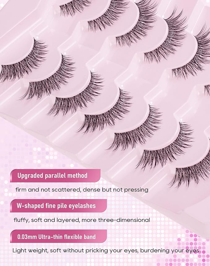 Frihappy Natural False Eyelashes Flared Wispy False Lashes Natural Look HA-17