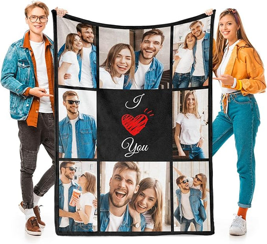 Custom Blanket with Picture Text Customized Thow Blankets Personalized Blanket, Customizable Blanket Photo Blankets, Customize Gifts for Mom Dad Couple Girlfriend Boyfriend Wife Husband