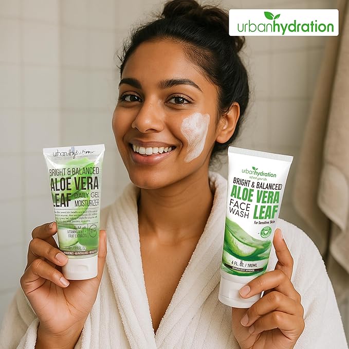 Urban Hydration Aloe Face Wash & Gel Moisturizer Bundle | Hydrating, Acne-Fighting, Lightweight, Smooth Skin | For All Skin Types | Bright & Balanced Skincare Duo | 6oz + 2.5oz