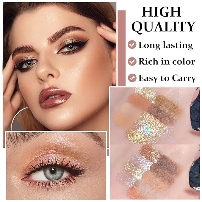 9 Colors Matte Naked Eyeshadow Palette Natural Nude Shimmer Glitter Eyeshadow Palette Ultra-Blendable Highly Pigmented Eye Shadow Makeup Palette with Brush-02 Rose Pink