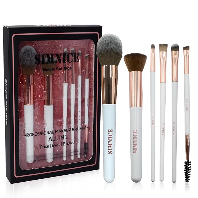 Simnice Professional Makeup Brush Set — 6Pcs Foundation Concealer Eye Shadows Makeup Brushes,Eyebrow Power Make Up Brush Kit,Travel Cosmetics Face Makeup Brushes For Women