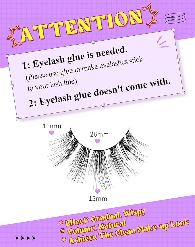 Onlyall Natural Lashes Wispy Lashes Natural Look False Eyelashes Natural Flared Eyelashes False Eye Lashes Soft Fluffy Lashes 7 Pairs DK51, Black