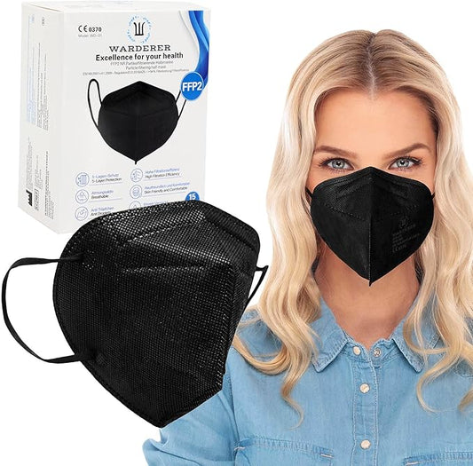 KN95 Face Masks 15 Pack, Black KN95 Masks for Adults, Protective Dust Masks with 99.5% Filter Performance, Comfortable Disposable Face Mask, Respirator Mask GB2626-2019 Standard