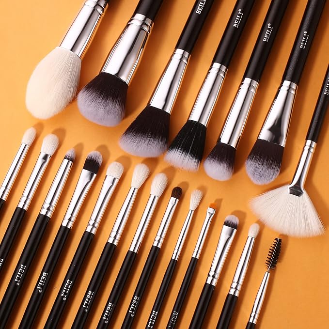 BEILI Makeup Brushes 20pcs Makeup Brush Set Premium Synthetic Kabuki Foundation Face Powder Fan Contour Concealer Eye Shadows Eyebrow Eyeliner Make Up Brush Tools Kit(Black)