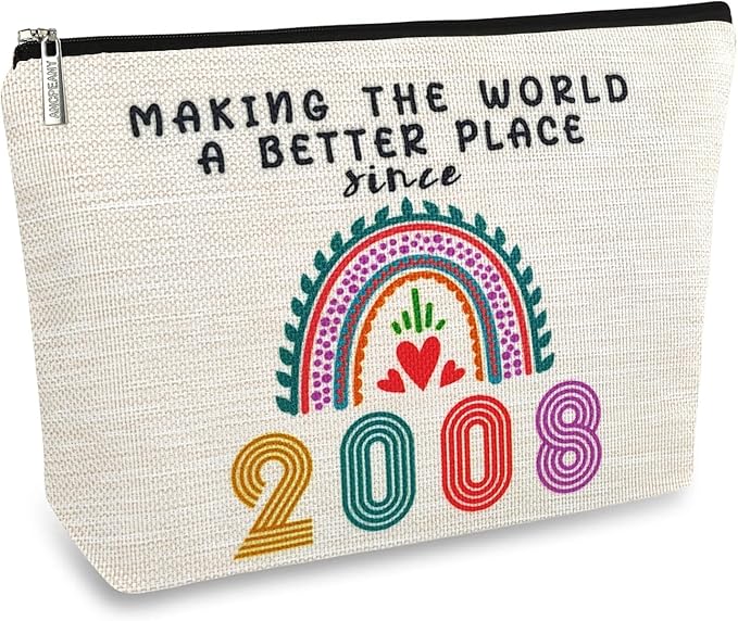 ancpeany 17th Birthday Decorations for Girls, Her, Teenage Girls, Sister, Daughter, Granddaughter, 2008 Funny 17 Year Old Girl Gift Ideas Makeup Bags, Cosmetic Travel Bag for 17th Birthday Gifts