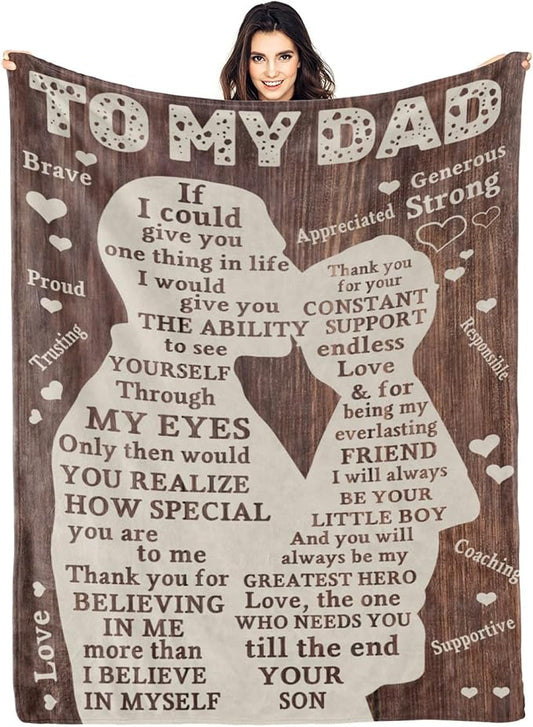 Fathers Day Blanket Gifts for Dad from Son, Best Dad Ever Blankets, Father Throw Blanket, 70" L x 50" W