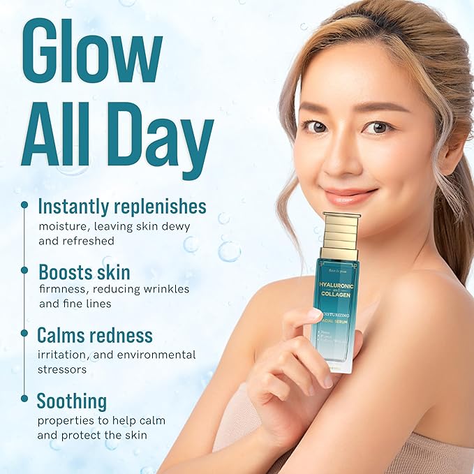 Fleur De Peau Hyaluronic Acid Serum For Face with Collagen - Dermatologist Tested, Anti-Aging, Ultra Hydrating, Firming, & Smoothing Korean Skin Care - 95% Natural, Clean Beauty, Vegan - 1.69 FL. Oz