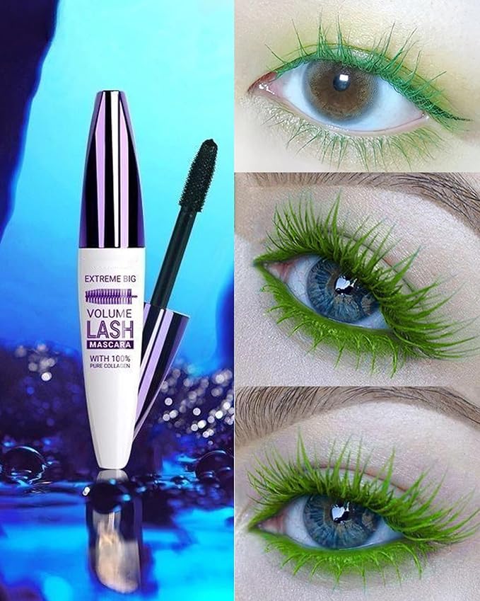 5D Green Red Mascara for Eyelashes,Longlasting Waterproof Smudge-Proof Colored Mascara Volume and Length, Volumizing Curling Fiber rimel de pestañas, Cosplay Party Stage Eye Makeup for Women Girl