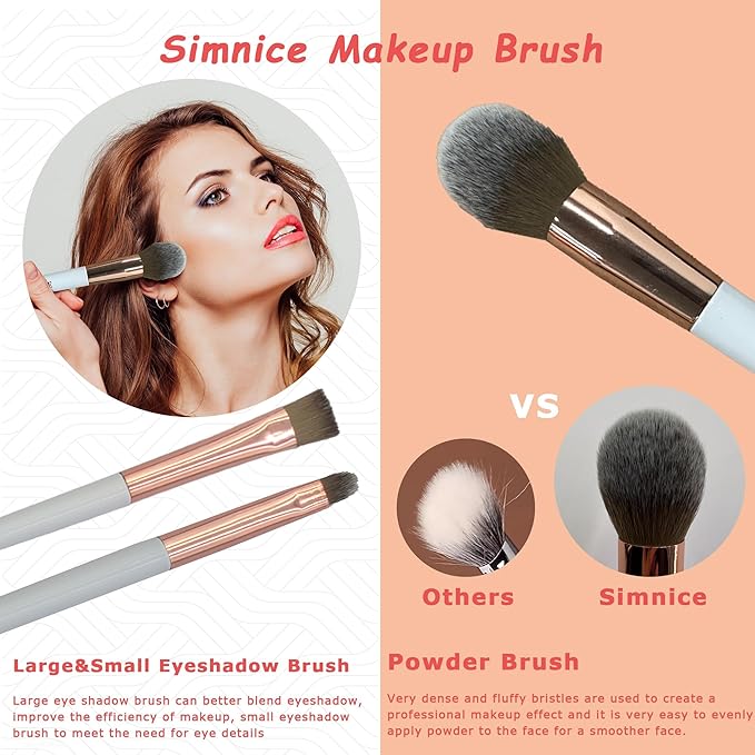 Simnice Professional Makeup Brush Set — 6Pcs Foundation Concealer Eye Shadows Makeup Brushes,Eyebrow Power Make Up Brush Kit,Travel Cosmetics Face Makeup Brushes For Women