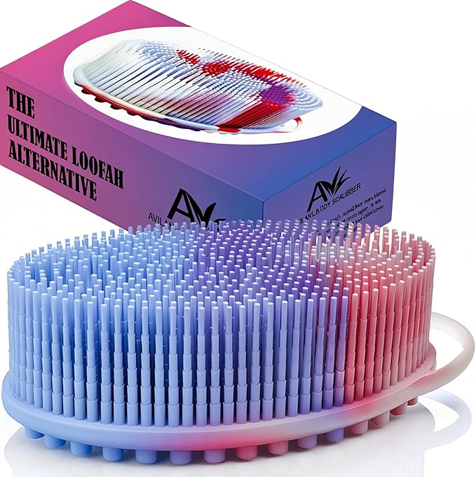 Avilana Silicone Body Scrubber – Gentle Shower Brush & Loofah Alternative- Food Grade & Lab Tested – Fast-Drying, Hygienic, BPA-Free Silicone Body Gentle Exfoliator (Marbled, Massage)