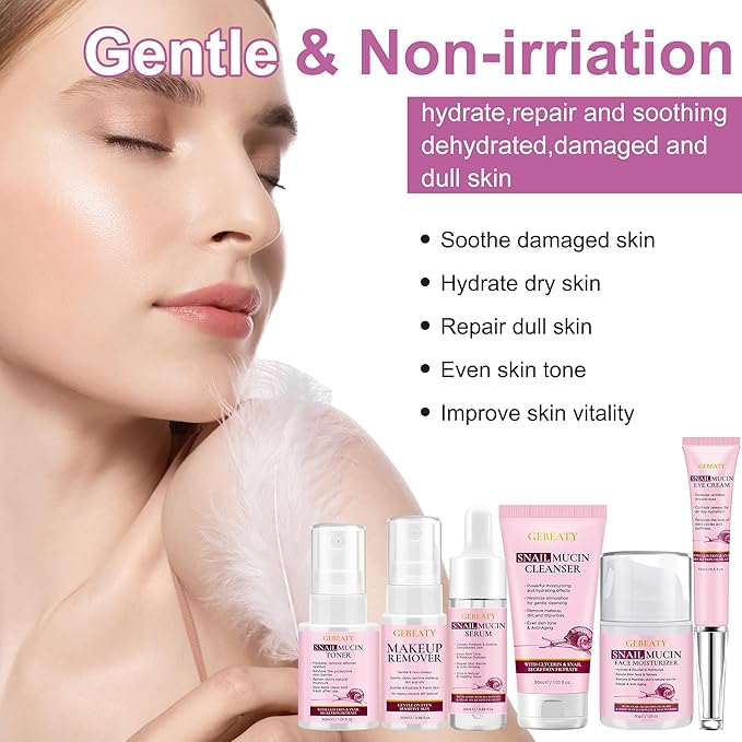 Skin Care Set for Women Teens,Snail Mucin Anti-aging Moisturize Repair Soothe Hydrate Facial Skin Care Routine Kit for Dull & All Skin,Travel Skincare Stocking Stuffers Christmas Gifts for Women