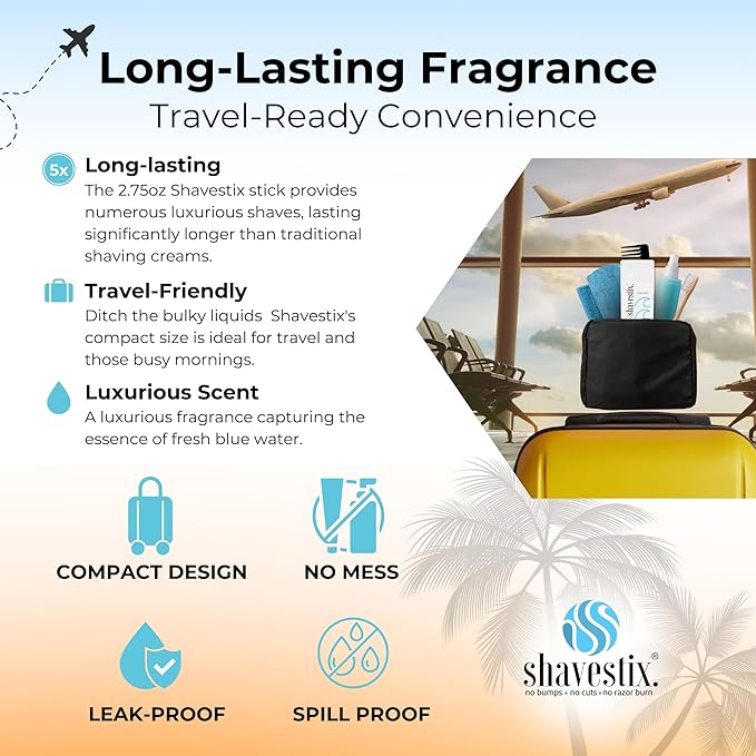 Travel Shaving Cream Stick 2.75 Oz | Blue Water Scented Coconut Based Razors, Shavers Friendly Hair Removal Cream Bar | Shavestix Shave Stick Sub Foam, Gel, Soap, Shaving Cream Women, Men