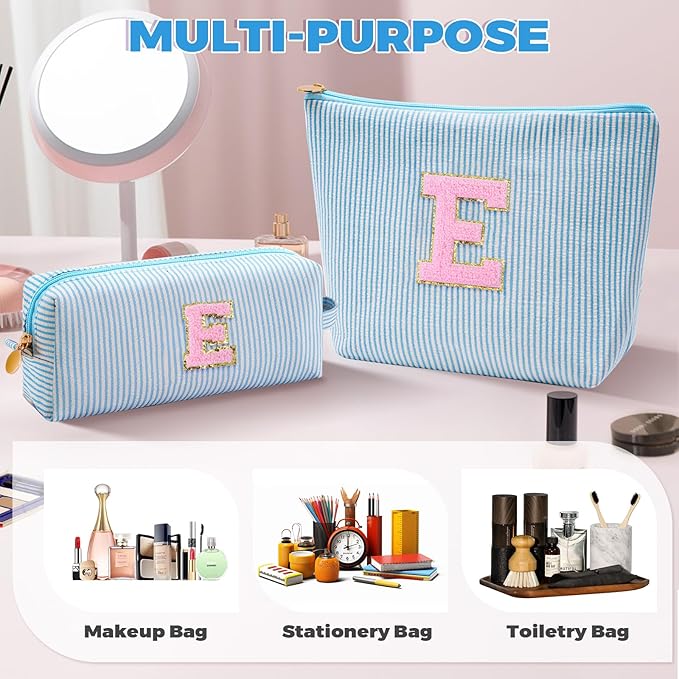 Teen Girl Travel Essentials - Birthday Gifts for Girls Teens Kids Daughter Sister Her,Cute Trendy Stuff Makeup Bag Set Cosmetic Bag - Blue,E