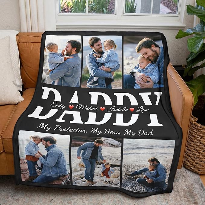 Fathers Day Personalized Gifts for Dad from Daughter Son Gifts for Dad Custom Blankets with Photo, Personalized Photo Blankets Customized Blanket with Picture