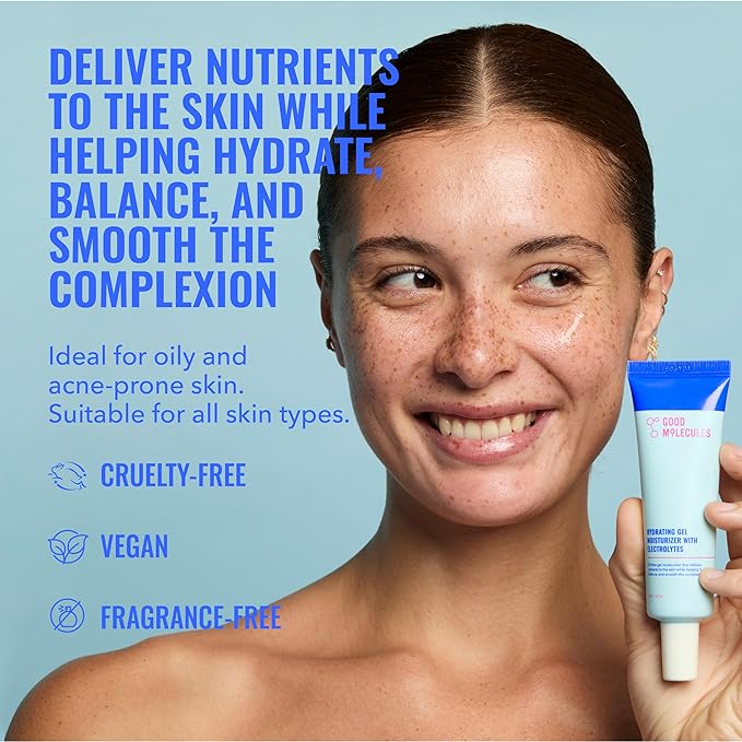 Good Molecules Hydrating Gel Moisturizer - Oil Free Face Moisturizer for Oily Skin With Ultra Hydrating Electrolytes to Rejuvenate, Skin Care for Face