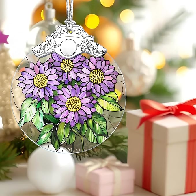 Christmas Ornaments: Stained Glass-Style September Birth Flower Ornament – Christmas Tree Decorations, Holiday Party Gifts, Mother's Day & Birthday Gifts for Women, Mom & Grandma | Birth Flower Gift