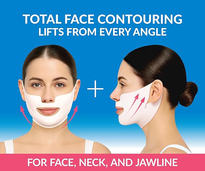 Stylia MaxiLift V-Line Lifting Collagen Face Mask – Enhanced Double Chin Reducer – Jawline Shaper Face Lifting Masks – Firming Neck Lift Collagen Mask – Chin Strap for Sleeping – Hyaluronic Aloe 10PC