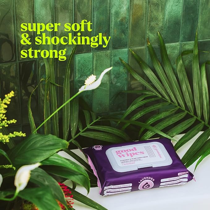 goodwipes Flushable Wipes - Individually Wrapped Butt Wipe for On-the-Go Adults - Portable Mini Wipes - Travel Essentials - Sewer & Septic Safe - Lavender, 32 Count (1 Pack)