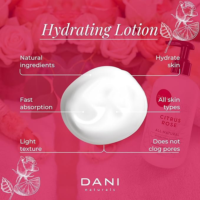DANI Naturals Hand & Body Lotion - Citrus Rose Scented, Deep Hydration Lotion for Dry Skin, With Shea Butter & Aloe Vera, Natural & Organic Ingredients, Paraben-Free, 12 Oz