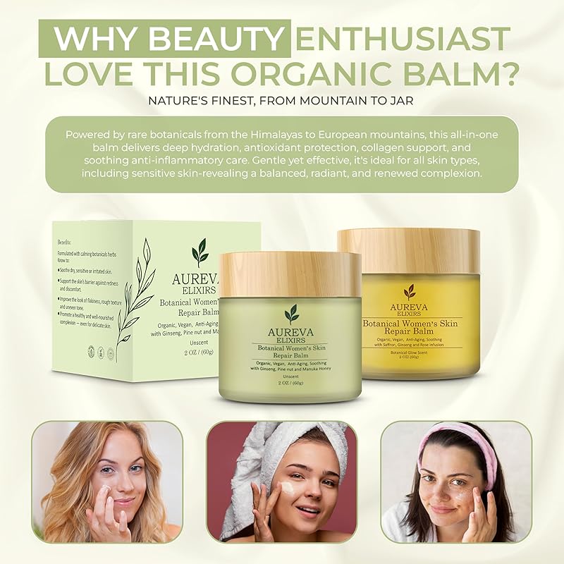 Botanical woman’s skin repair balm – Anti-Aging Moisturizer for Face, Body, Neck & Décolleté – Soothes Redness, Dryness, Itchy Skin – Calendula, Chamomile, Ginseng – 2oz Unscented