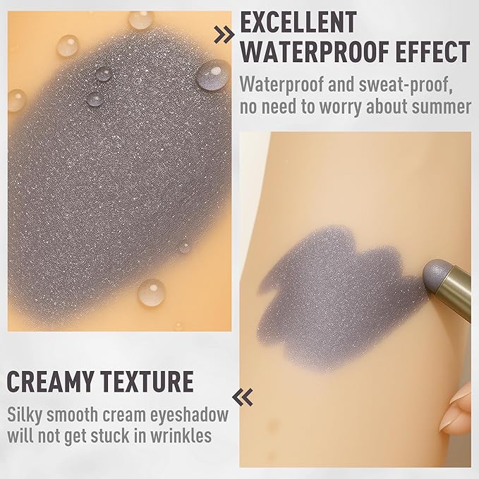FV Cream Shimmer Eyeshadow Stick，Long Lasting & Waterproof, Multi-Use & High Pigment Eyeshadow Makeup Stick, Smoky Grey Shimmer