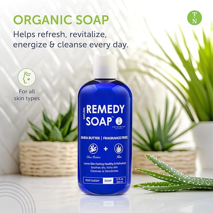 Truremedy Naturals Shea Butter - No Fragrance Body Wash for Men and Women - Hydrating and Soothing Shower Gel Rosemary, Jojoba, Aloe - 12 oz - Moisturizes