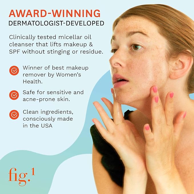 Fig.1 Hydrating Oil Cleanser for Face Refill | Micellar Makeup Remover with Grapeseed & Squalane, Deep Cleansing Oil-Based Formula, Non-Stripping & Refillable, 3.4 Fl/oz