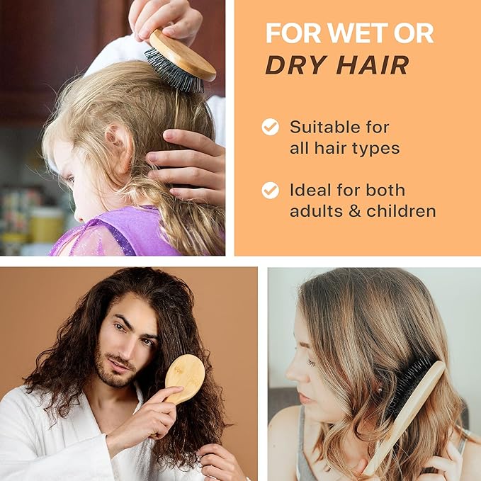 Detangler Bamboo Detangling Hair Brush - For Women, Men, and Kids, Wet or Dry Use With Hair Products