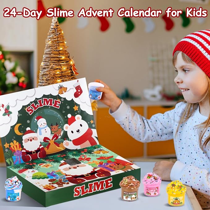 Slime Advent Calendar 2025 - Christmas Countdown Calendar 24 Days of Slime Gifts Kit for Girls Boys Kids Toddlers Teens 4-12 Years Old