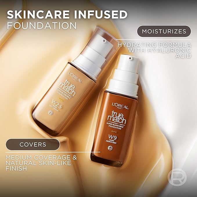 L'Oreal Paris True Match Super-Blendable Foundation, Medium Coverage Liquid Foundation Makeup, C2, Light, 1 Fl Oz