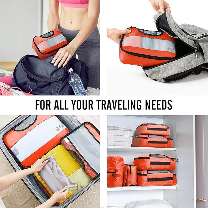 Veken 8 Set Packing Cubes for Travel Essentials, Suitcase Organizer Bags in 4 Sizes, Carry-On Luggage Accessories with Large Laundry & Hanging Toiletry Bag, Must-Have for Airplane, Road Trip & Camping