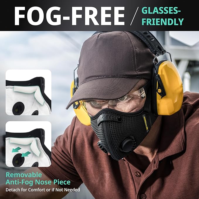 FIGHTECH Dust Mask – 3 SIZES - Reusable Face Mask with Carbon Filters and Air Valves for Woodworking, Construction, Moving