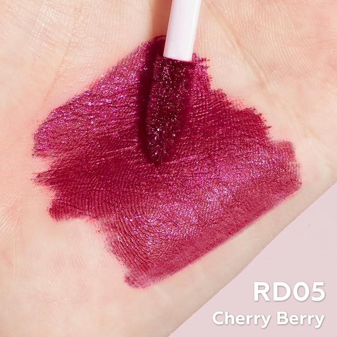 FOCALLURE Metallic Liquid Lipstick,Non Stick Cup Lip Gloss,High Impact Lip Color with Transfer-proof Wear,Long Lasting & Waterproof Lipstick Makeup for Women,RD05 CHERRY BERRY