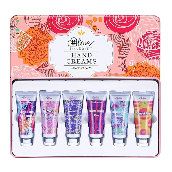 BODY & EARTH # LOVE Hand Cream Set Hand Lotion Gift Set for Women, 6-Pack of Travel Size Hand Lotions, Enriched with Shea Butter for Nourishing Dry Hands, Birthday Gifts for Christmas