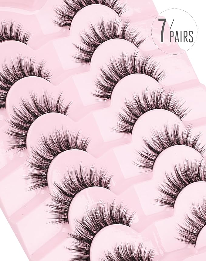 Onlyall Natural Lashes Wispy Lashes Natural Look False Eyelashes Natural Flared Eyelashes False Eye Lashes Soft Fluffy Lashes 7 Pairs D-K08